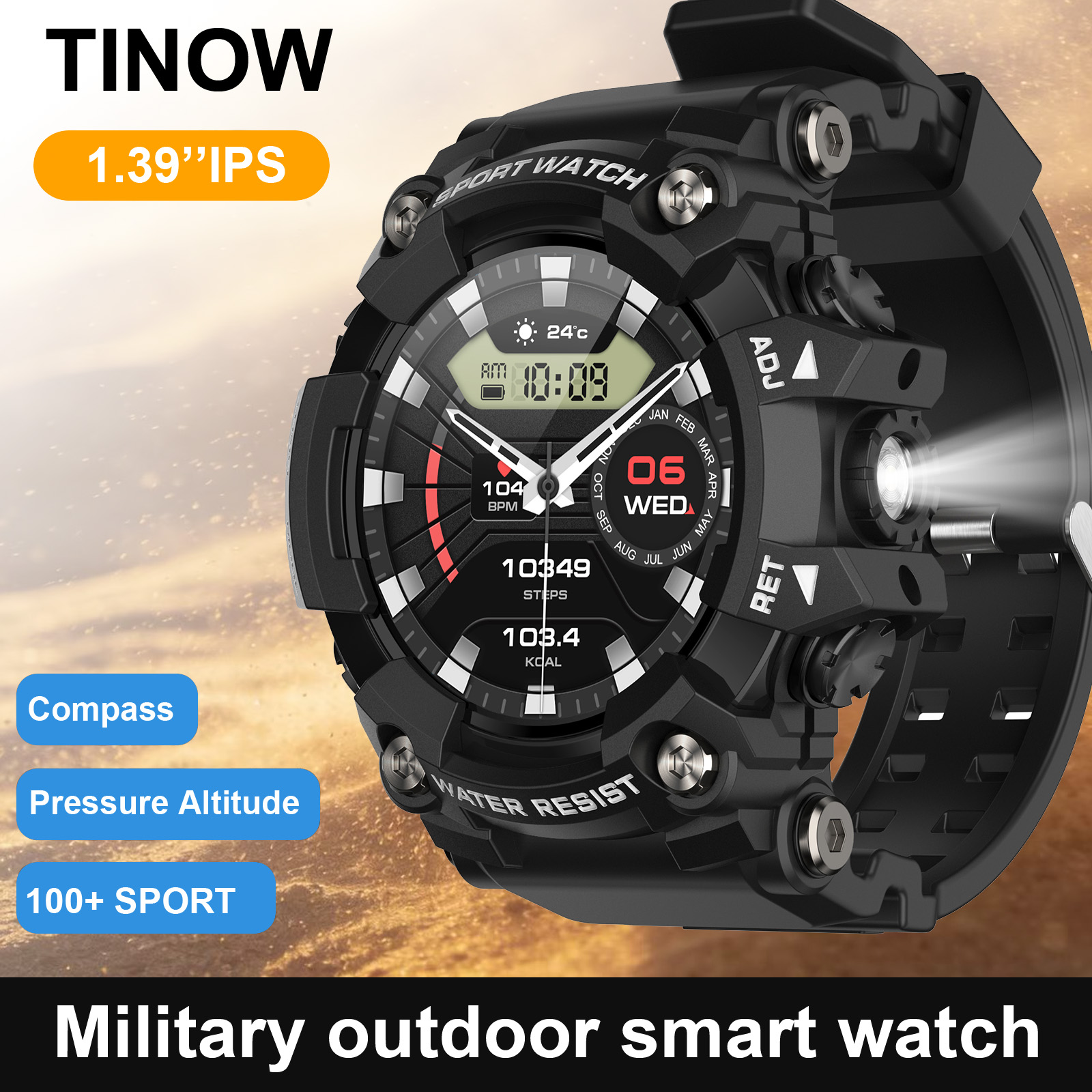 Outdoor Power Hours - Outdoor Realtek Smartwatch mit Bluetooth-Kompass 1,39