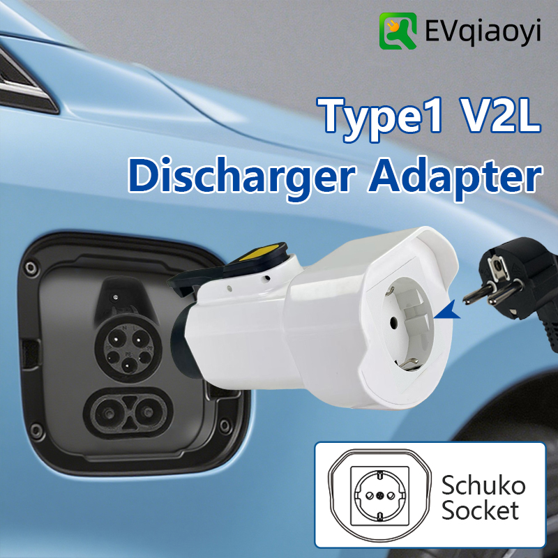 Outdoor Power Plug In - EVqiaoyi Typ1 V2L-Entladeadapter mit EU-Buchse, Fahrzeug-zu-Ladestecker